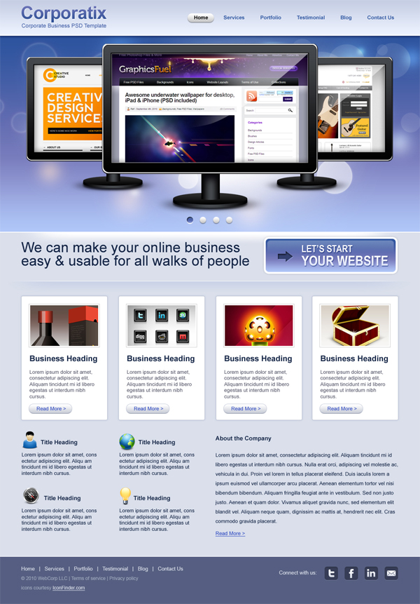 Clean corporate & business website PSD template