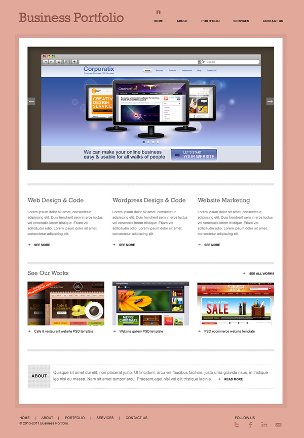 Minimal business portfolio website PSD template