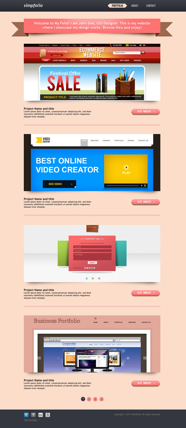 Fresh WordPress portfolio PSD template free