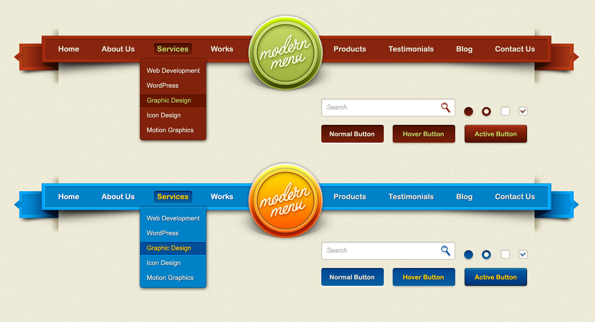 Navigation Menu UI Web Element PSD