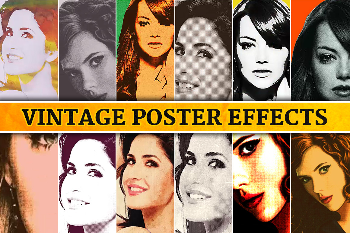 Vintage Poster Effects (6 PSDs, Textures & Brushes)