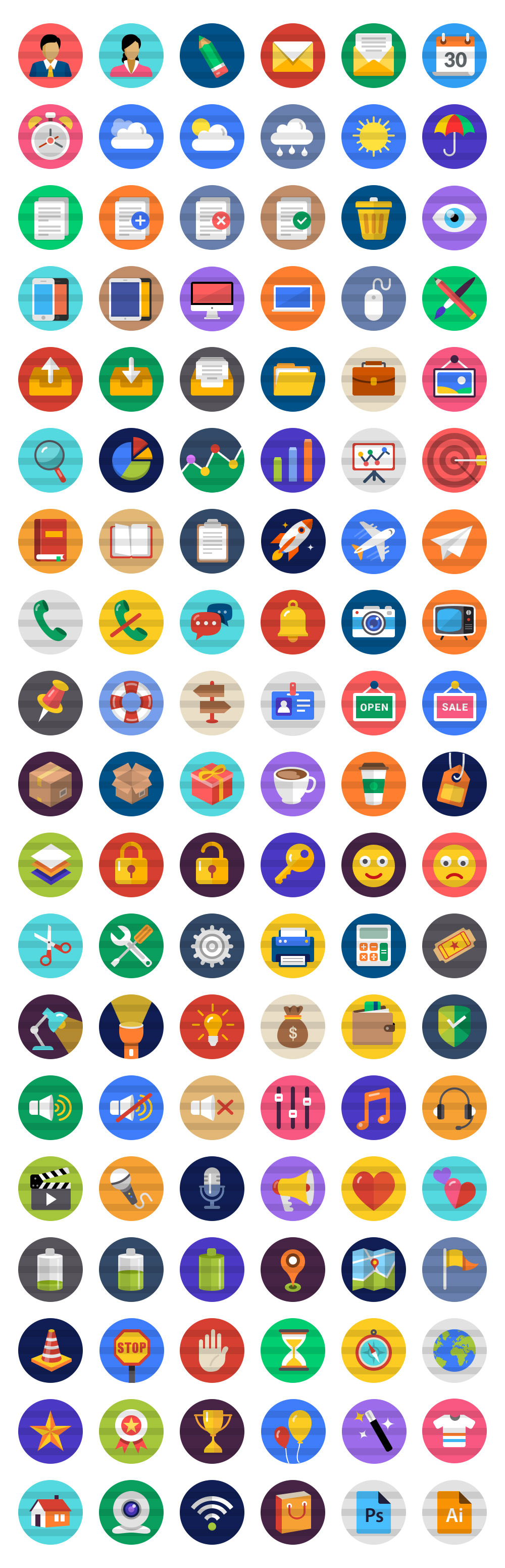 114 Flat Round Icons