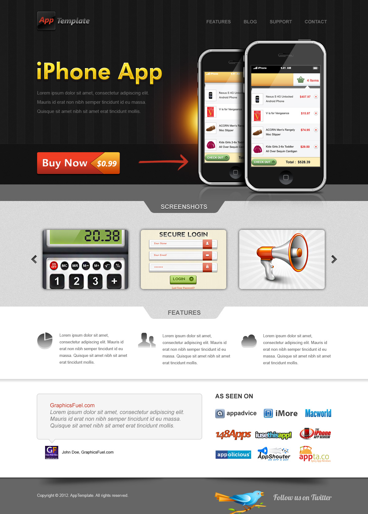 iPhone App website template PSD GraphicsFuel iPhone App website template PSD GraphicsFuel