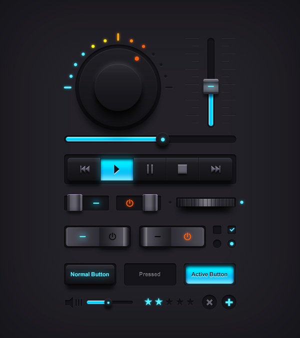 Dark Music UI Elements PSD - GraphicsFuel