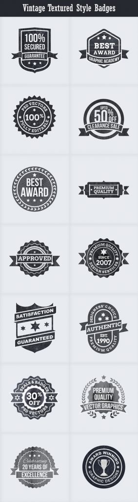 14 Badges in 4 Styles: 56 Vector PSDs & More - GraphicsFuel