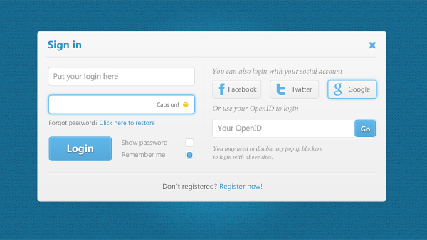 User friendly login panel