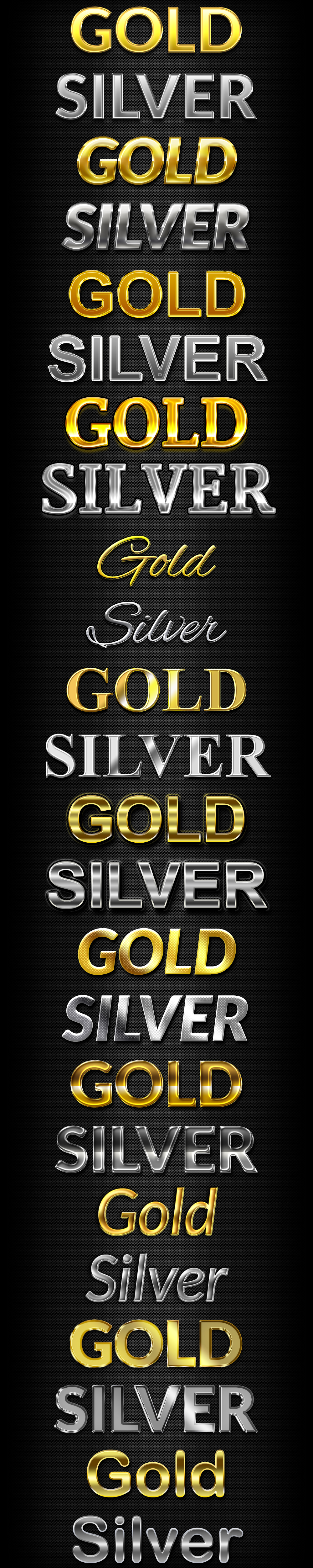 Gold silver text styles