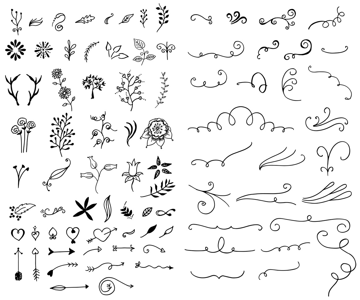 Vector hand drawn ornamental elements