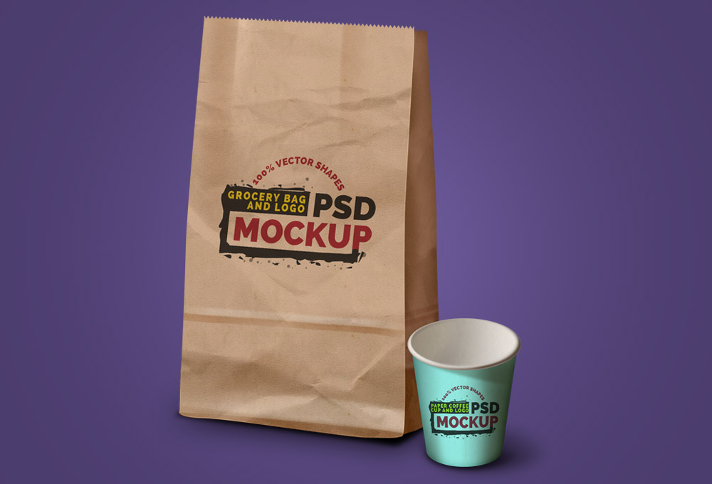 Mockups de empaques y envases 2020 grocery-bag-coffee-cup-mockups-featured