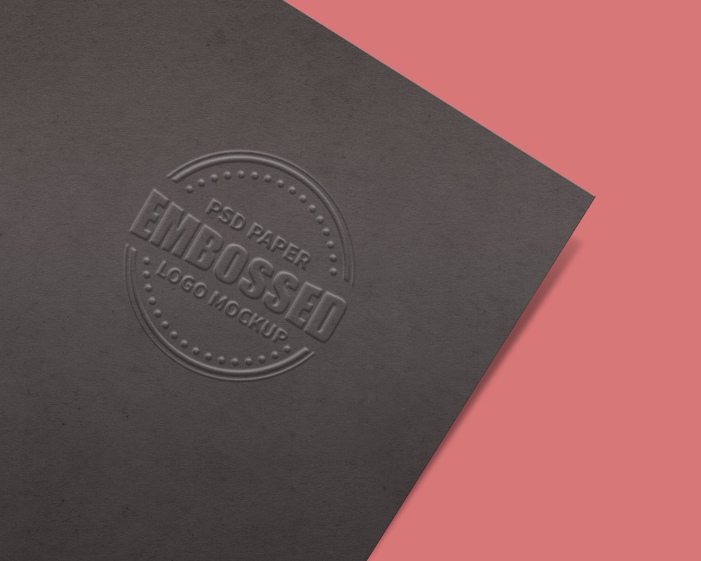 Close-Up Dark Paper Embossed Logo Mockup Stock Template