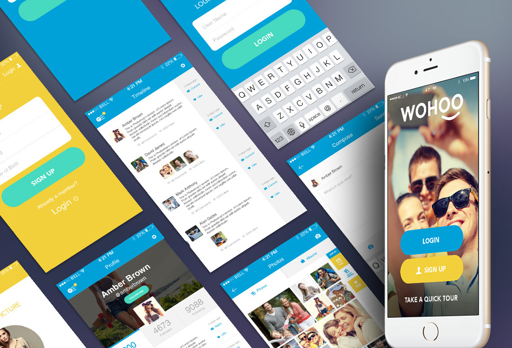 Download WOHOO: Free Mobile App UI Kit - GraphicsFuel