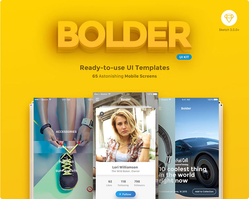 Bolder Multipurpose Mobile UI Kit for Sketch
