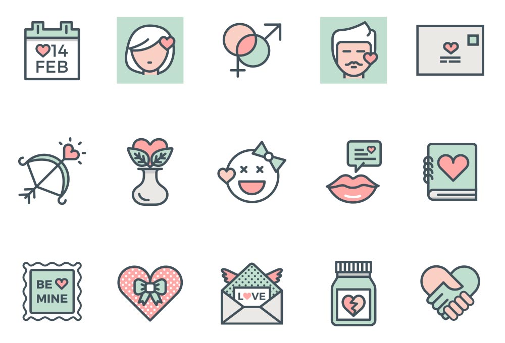 Valentine Flat Line Vector Icons