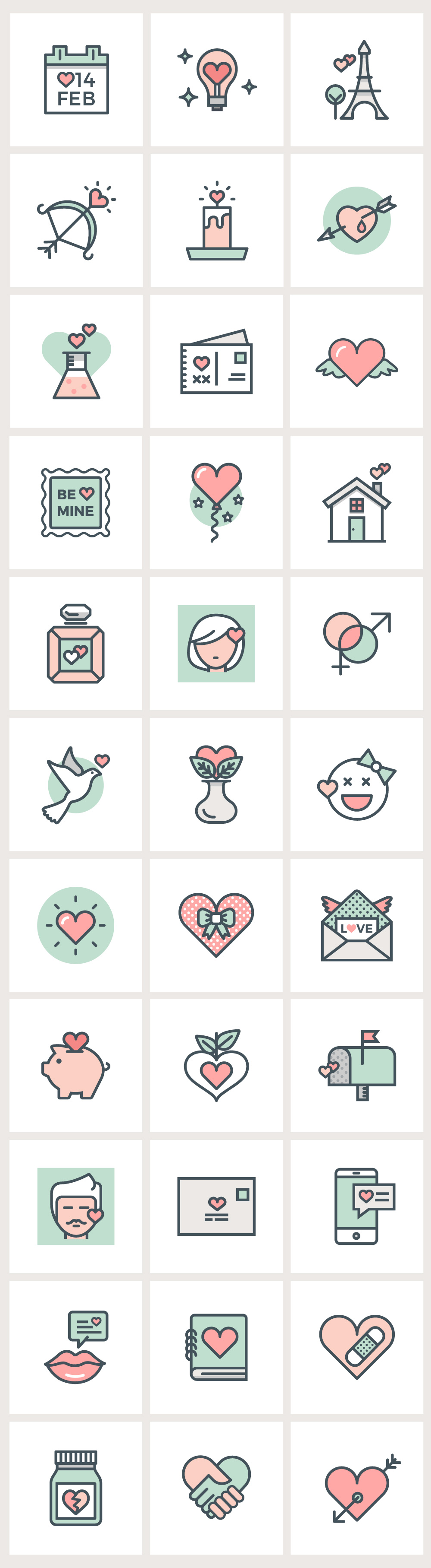 Valentine's Day Flat Line Icons