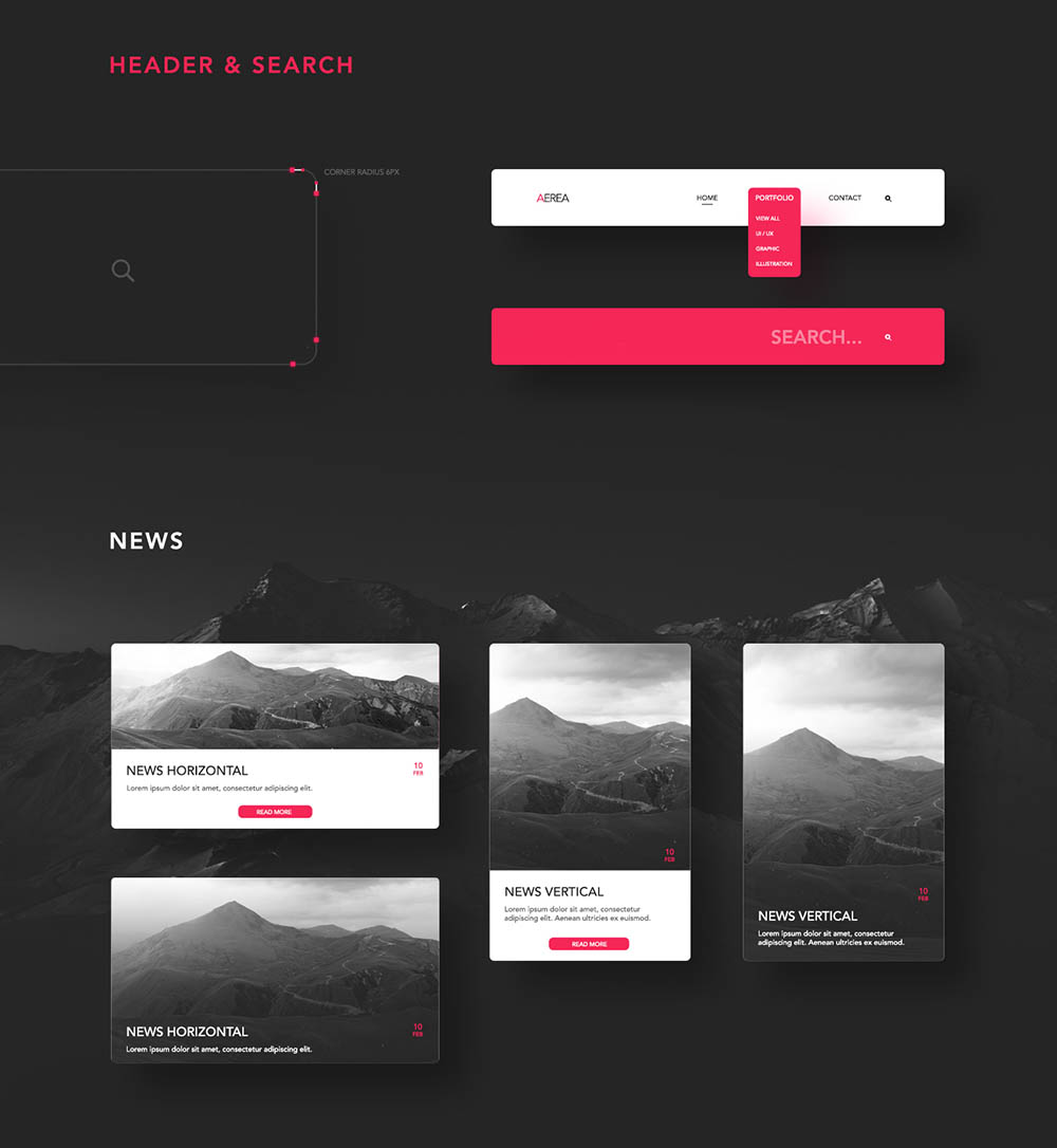 Free UI Kit PSD Headers