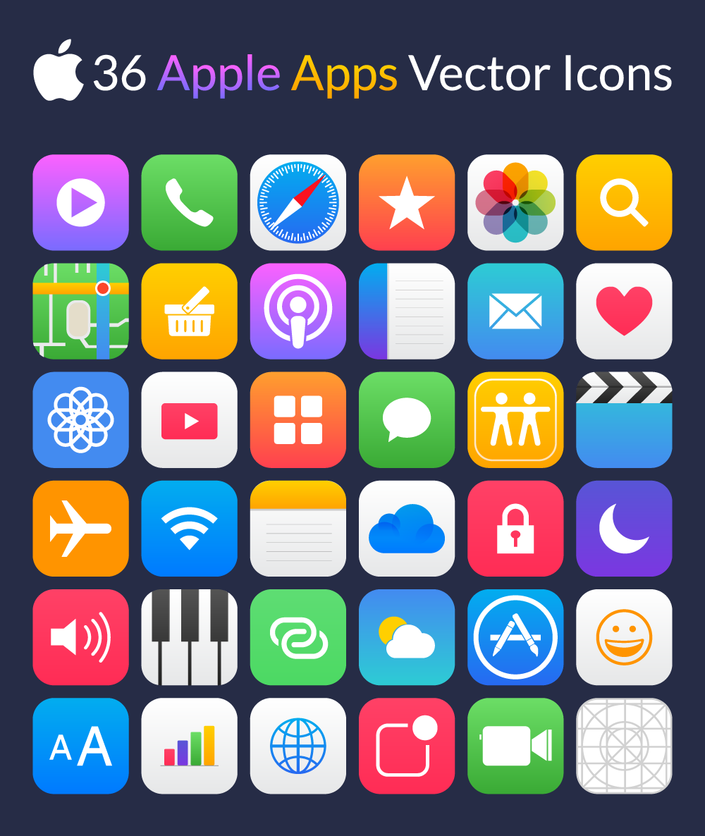 36 Apple Apps Vector Icons GraphicsFuel