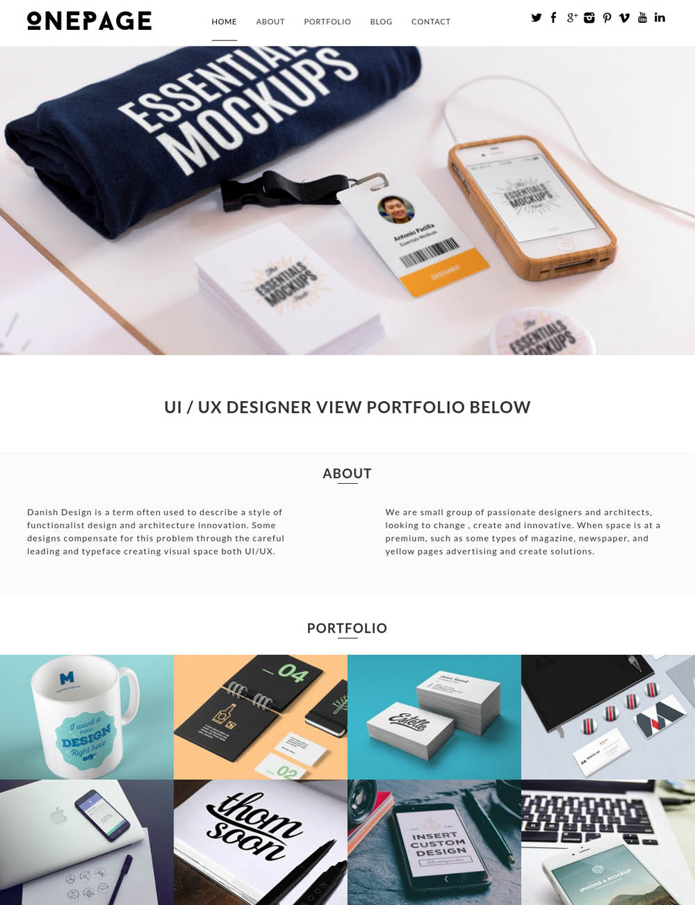 OnePage WordPress Theme for designers