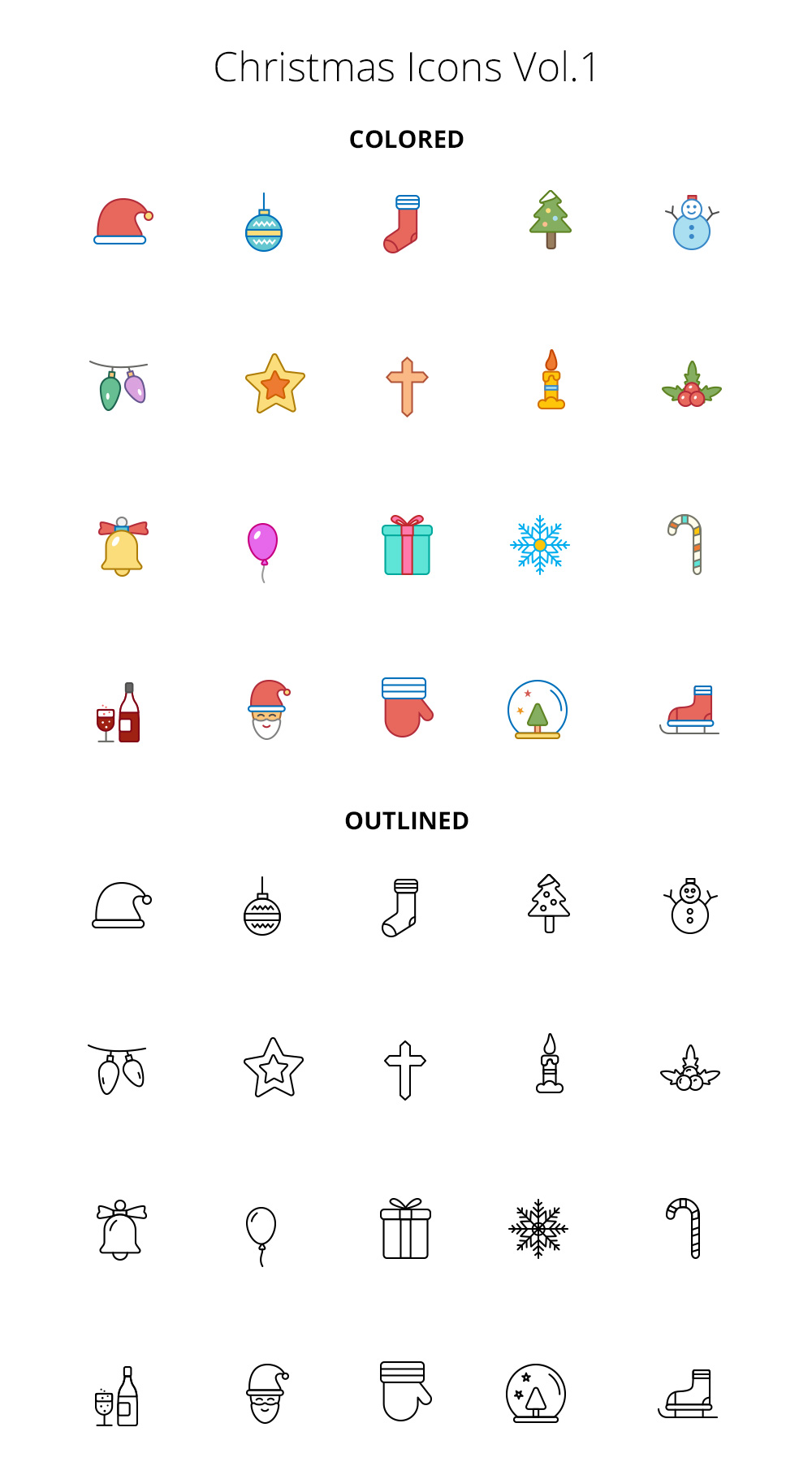 Free Christmas Color & Outline Icons