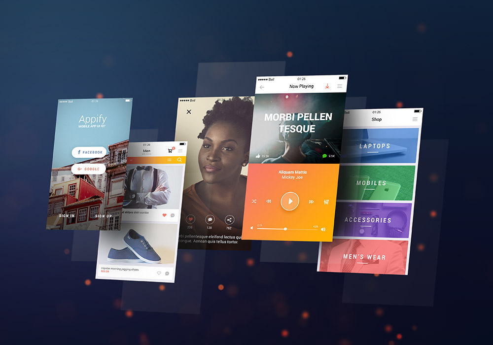 App Screens Display PSD Mockup