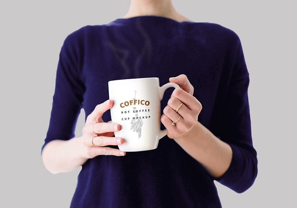 Woman With Coffee Cup Mockup