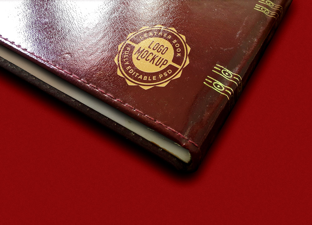 Leather Book Logo Mockup PSD