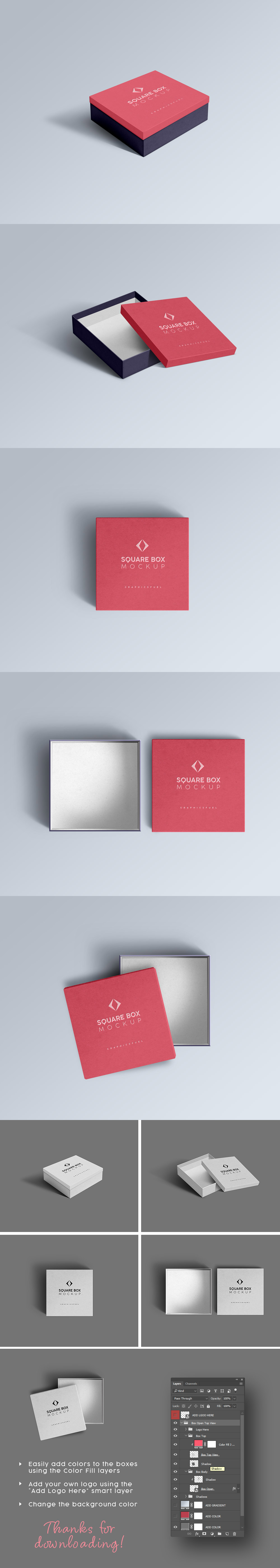 Square Boxes PSD Mockups