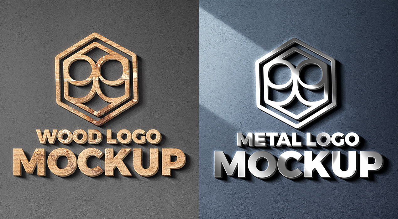 Wood & Metal Cut Logo Mockup PSD