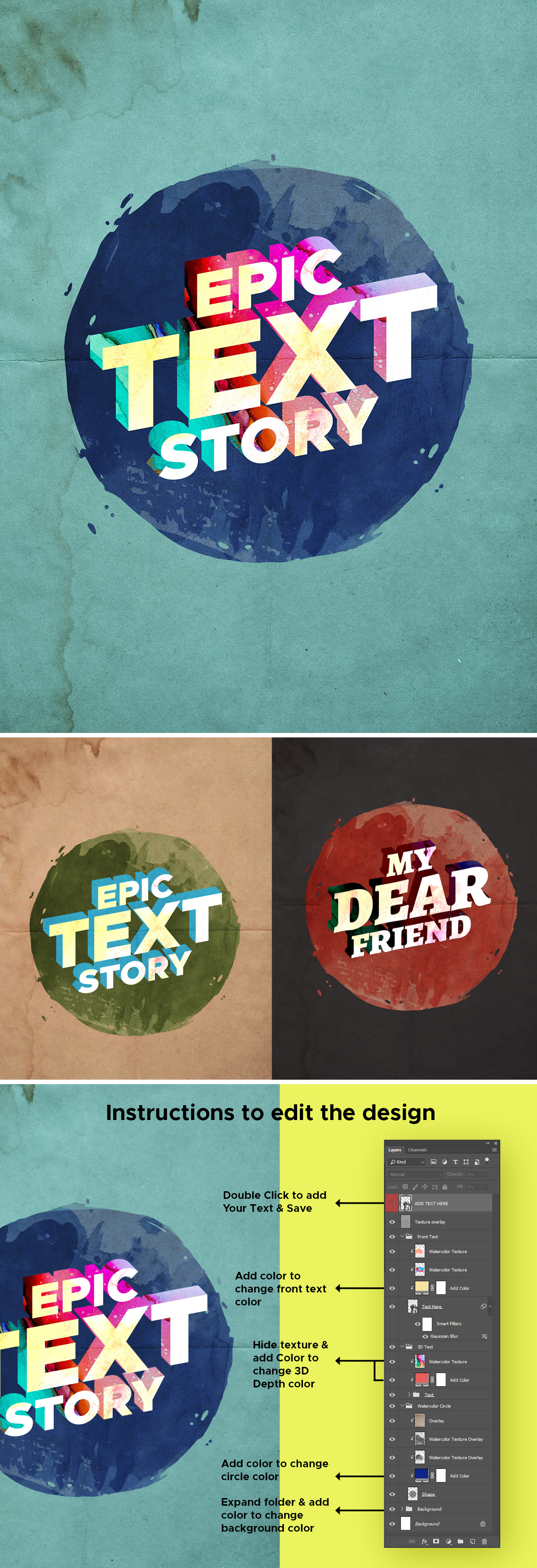 Vintage Watercolor 3D Text Effect