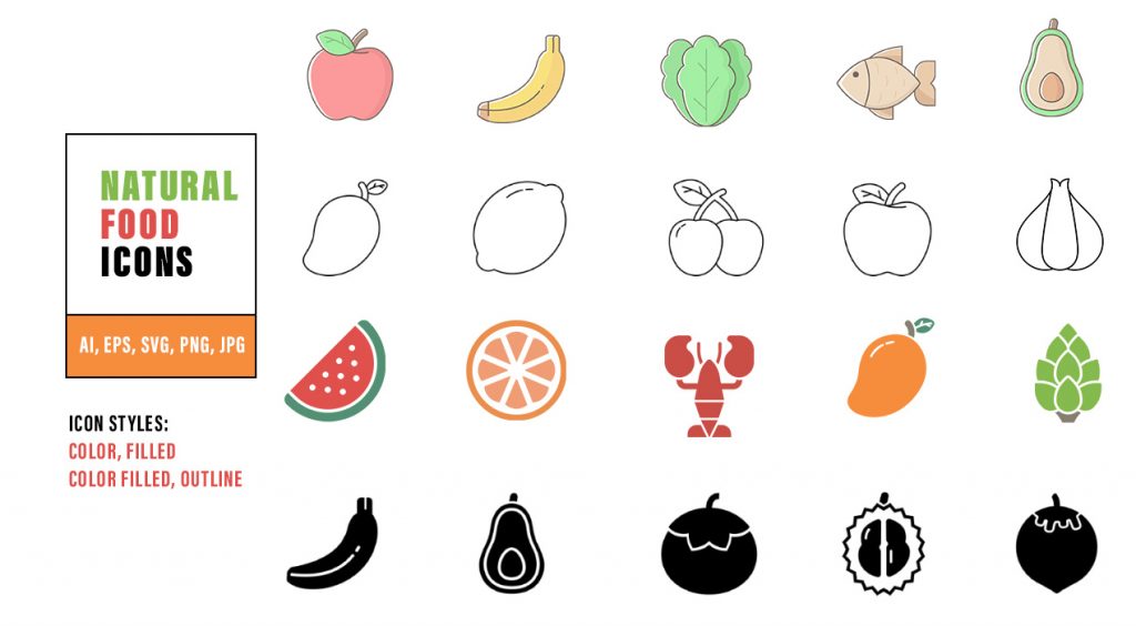 Natural Food Icons Vector Pack