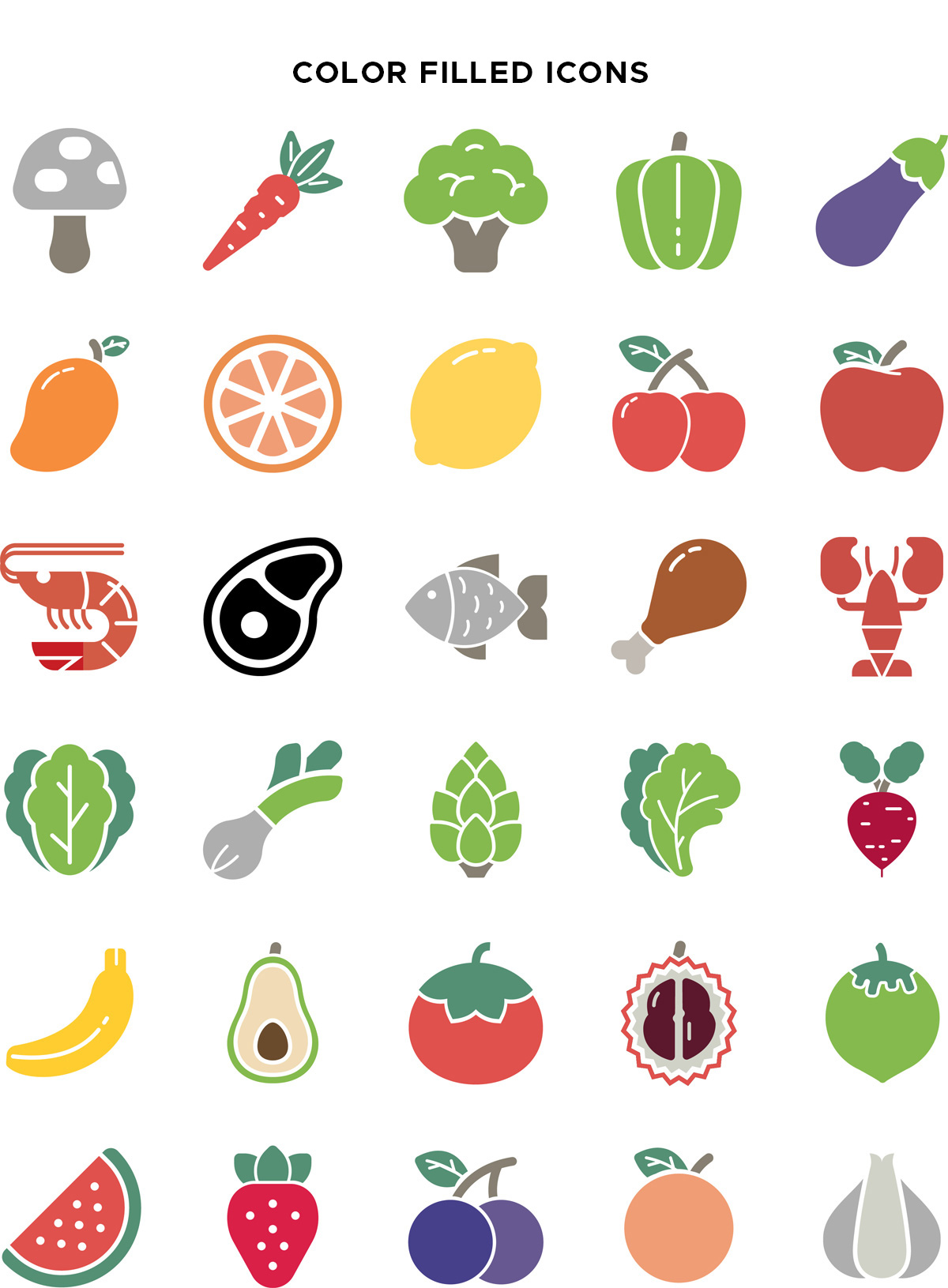 Natural Food Color Filled Icons Vector Pack