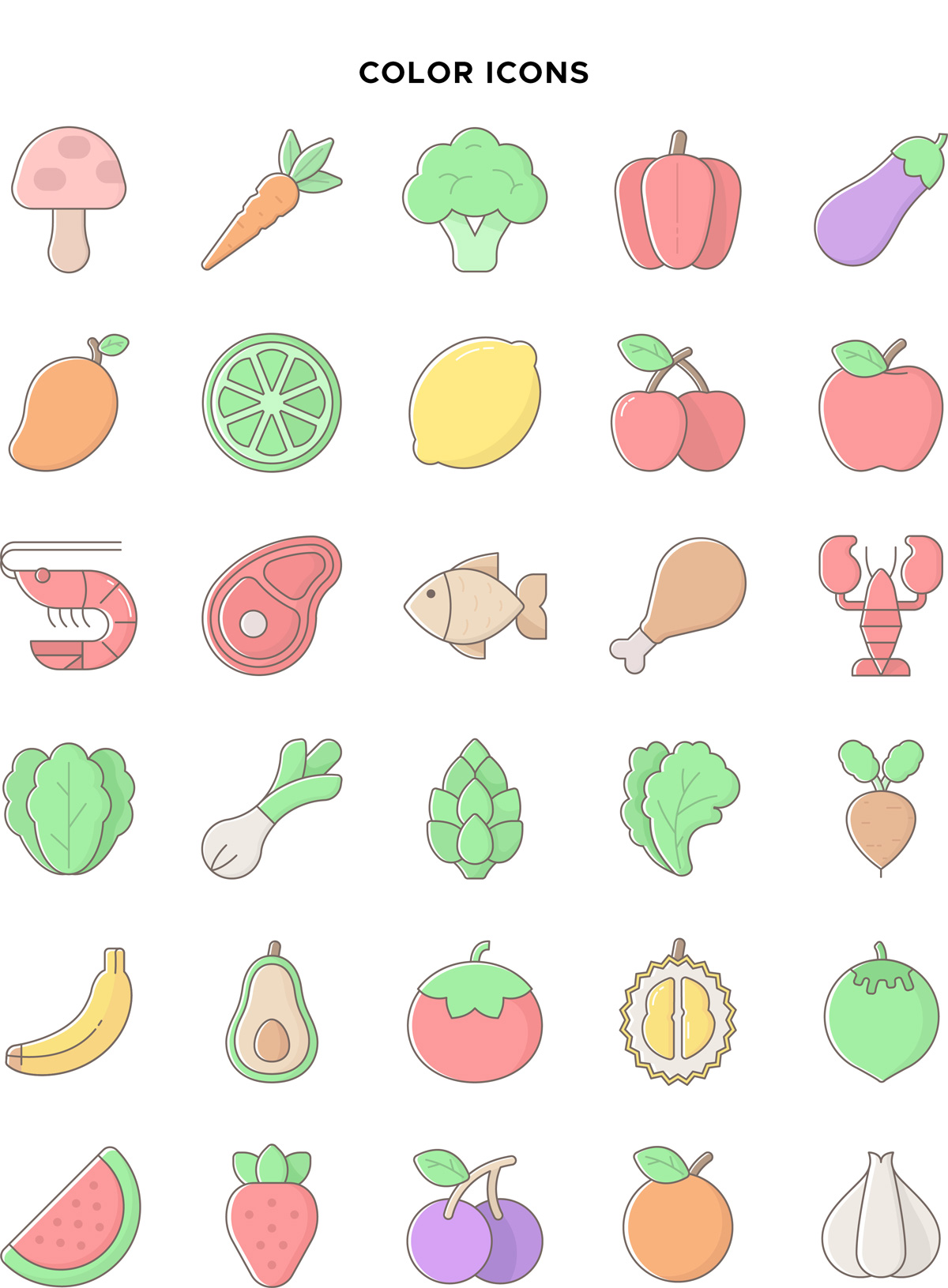 Natural Food Color Icons Vector Pack