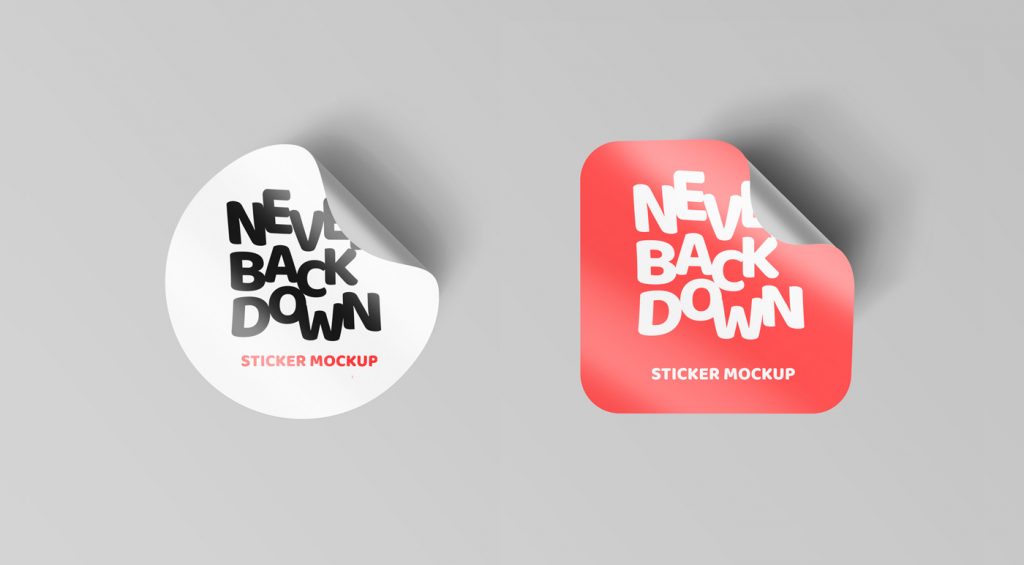 Curled Sticker Mockup PSD Template