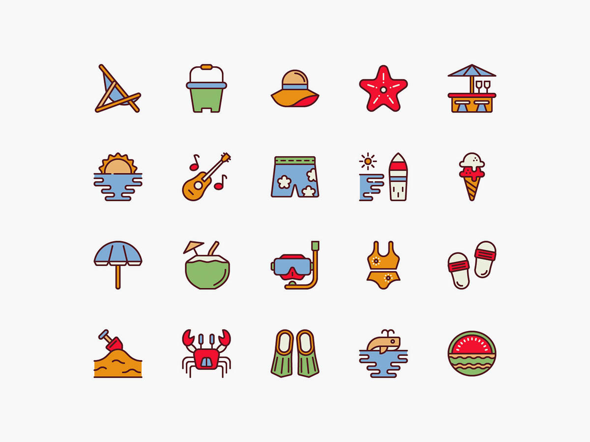 Vector Beach Color Icons