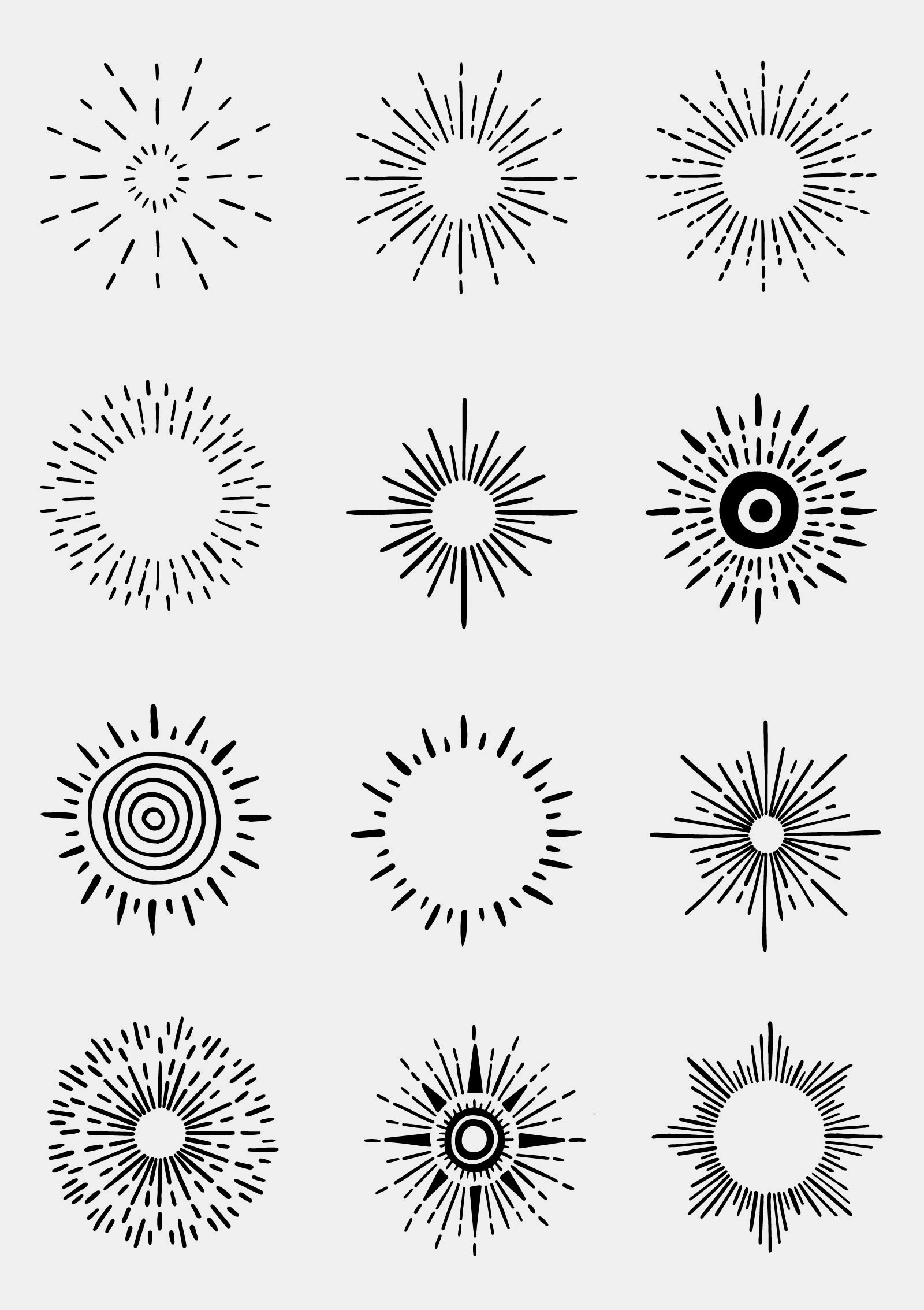 Hand-drawn Vector Sunbursts and Sunrays