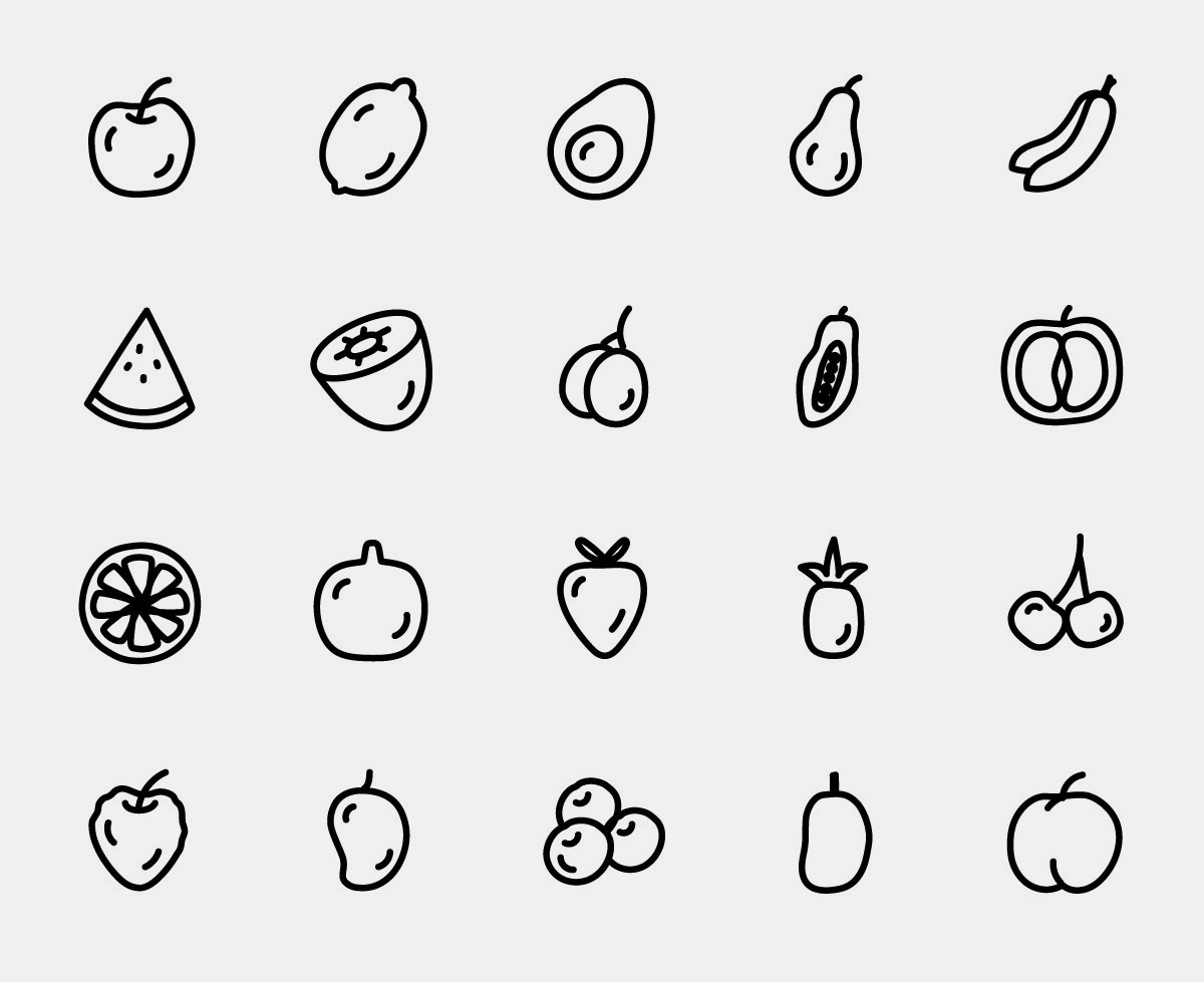 Vector Fruit Line Icons Pack