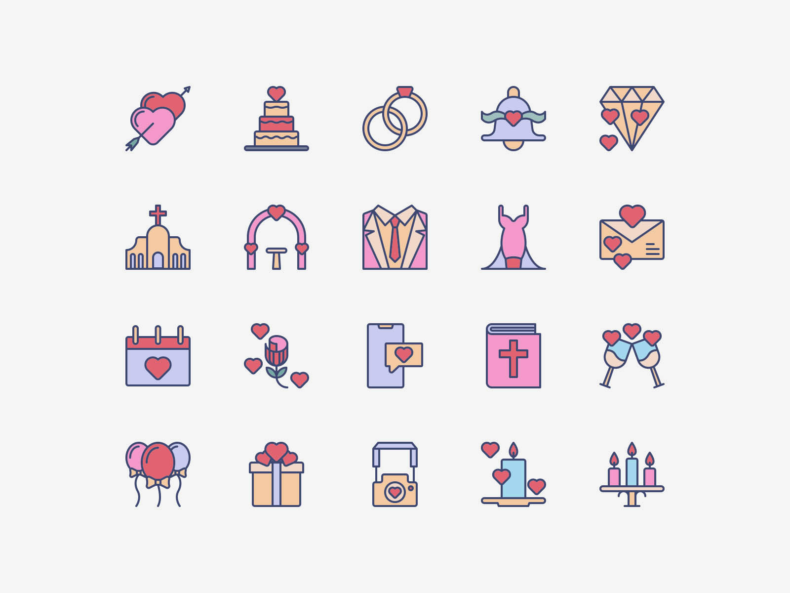 Vector Wedding Icons Pack Color