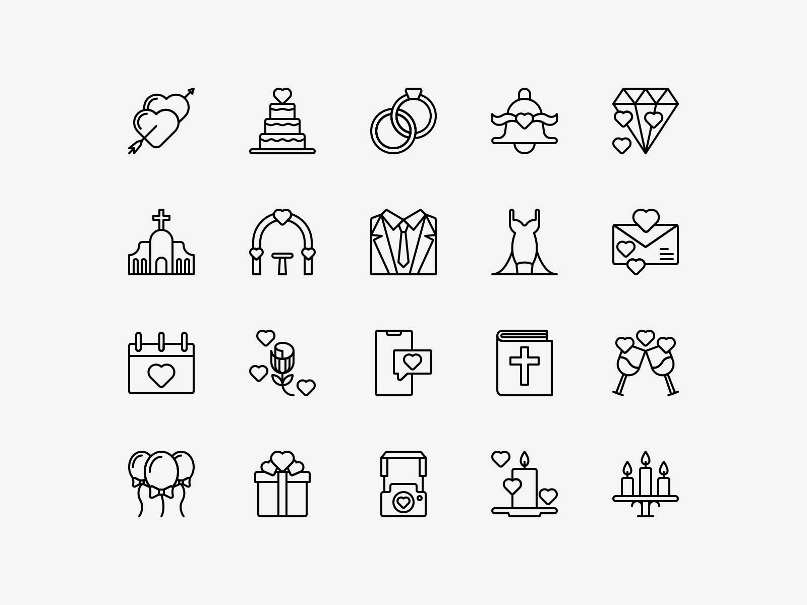Vector Wedding Icons Pack Outline