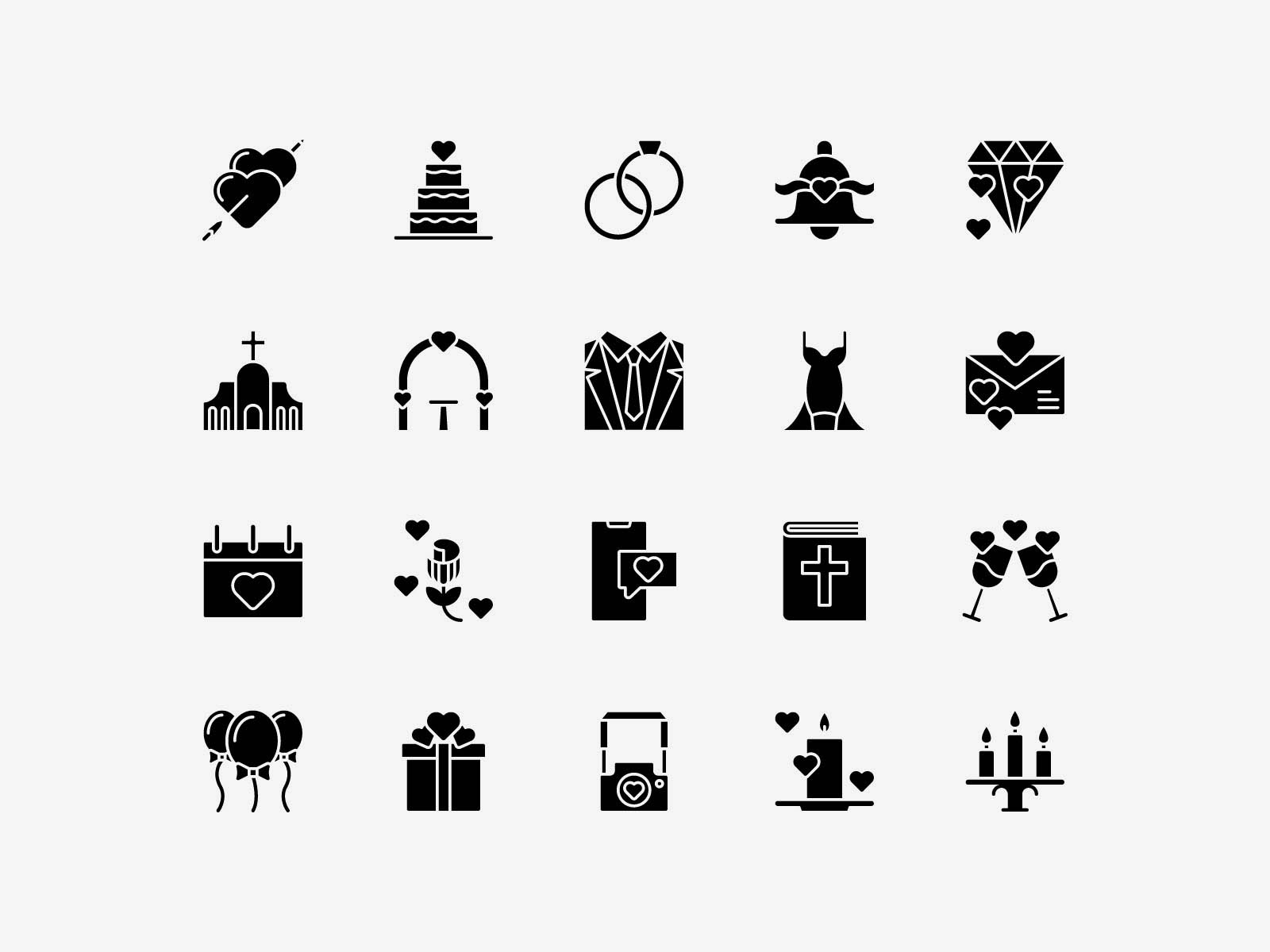 Vector Wedding Icons Pack Solid