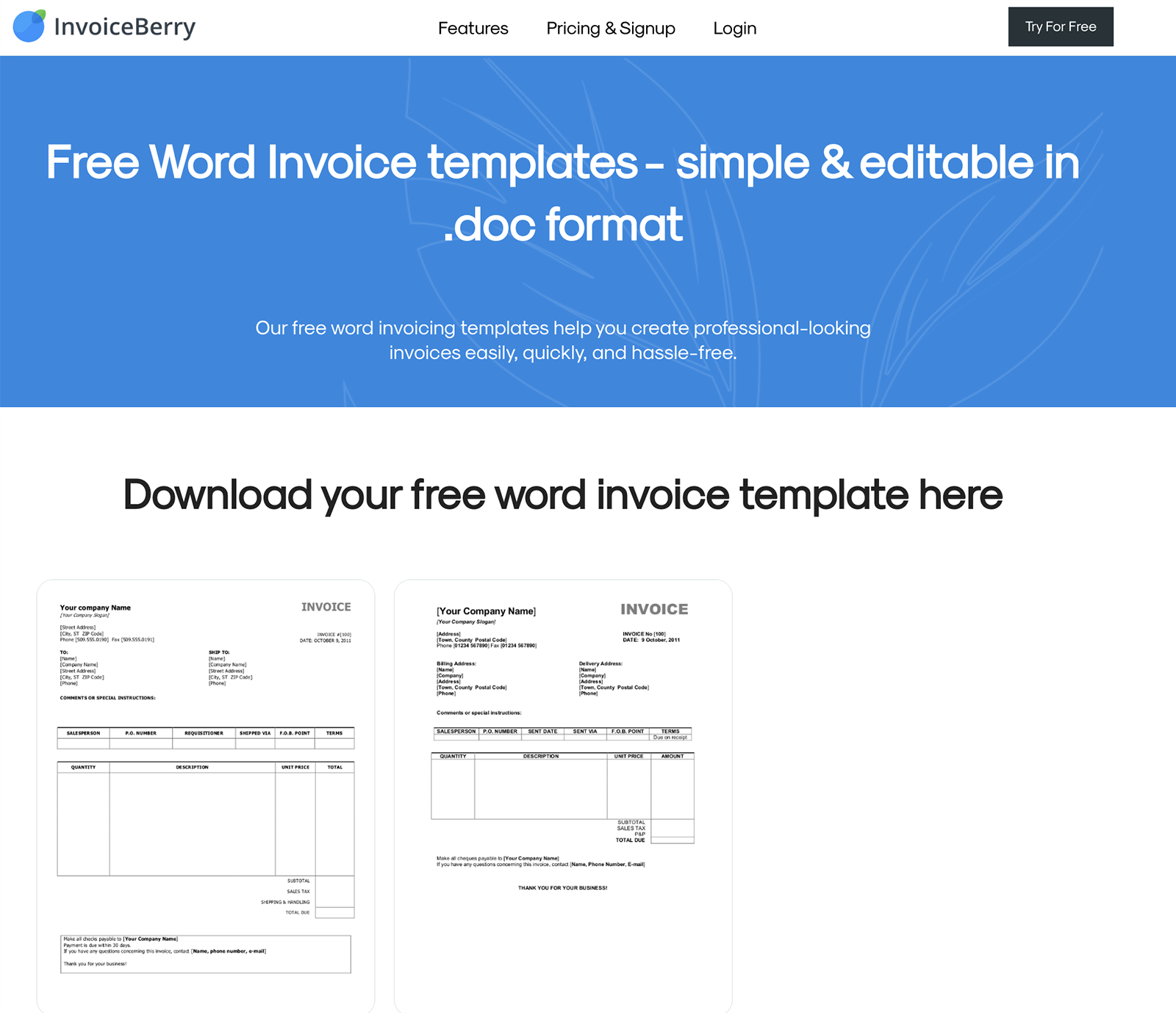 Word Invoice Templates