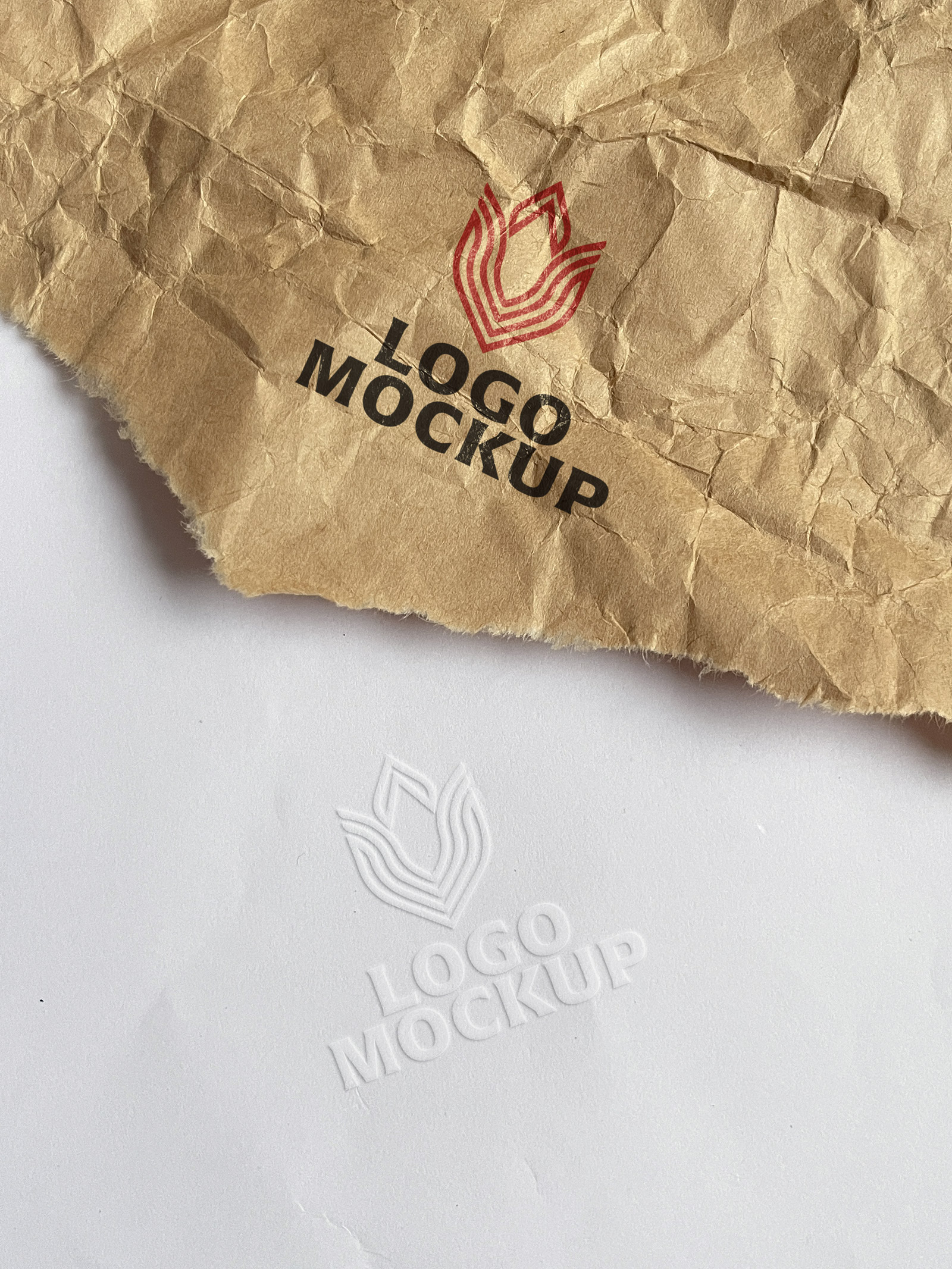 Crumpled Paper and Embossed Logo Mockup