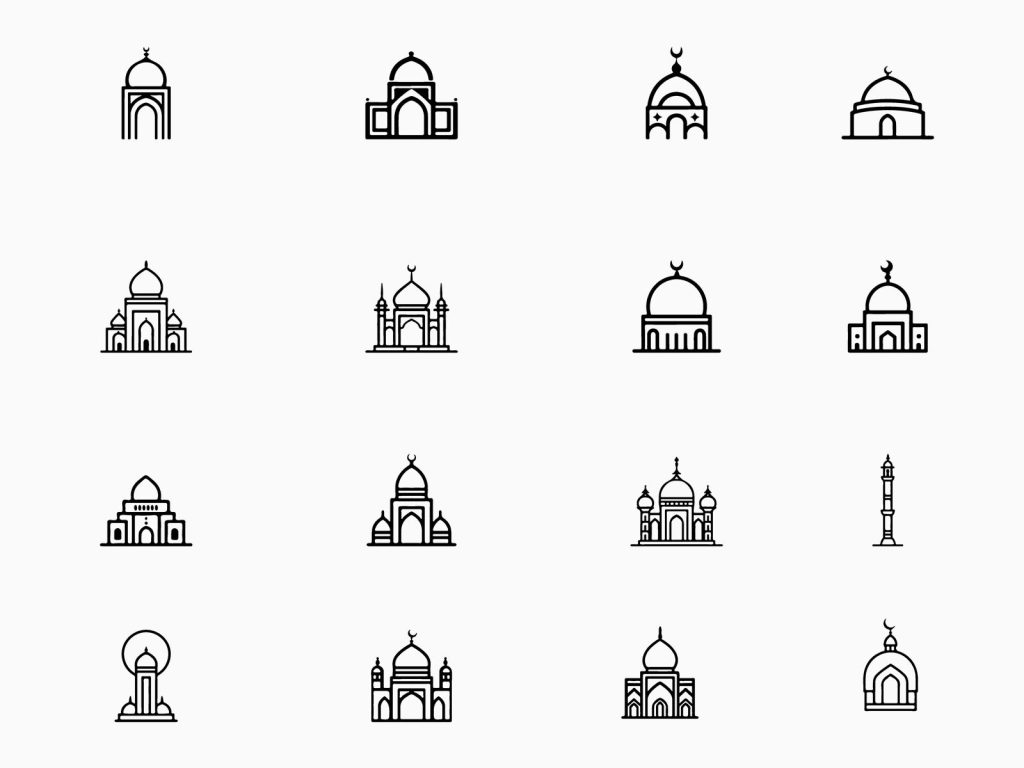 Vector Islamic Religious Mosque Icons