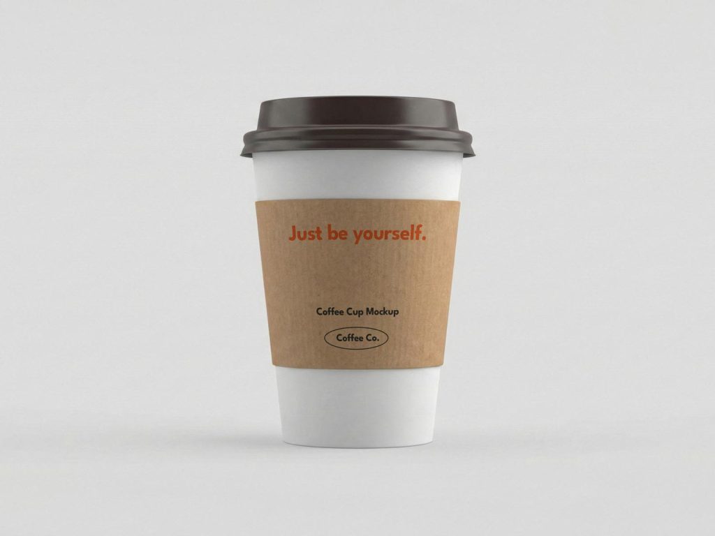 Premium paper coffee cup mockup with kraft sleeve and clean front view