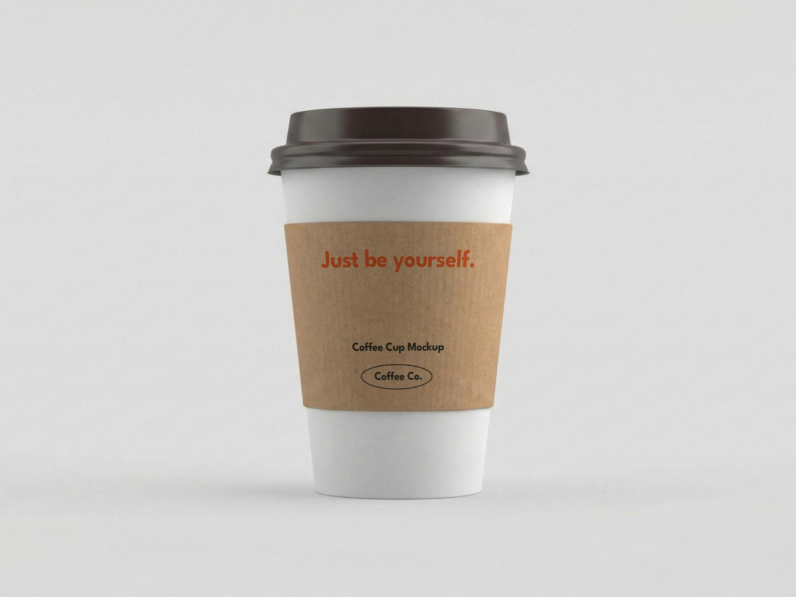 Premium paper coffee cup mockup with kraft sleeve and clean front view