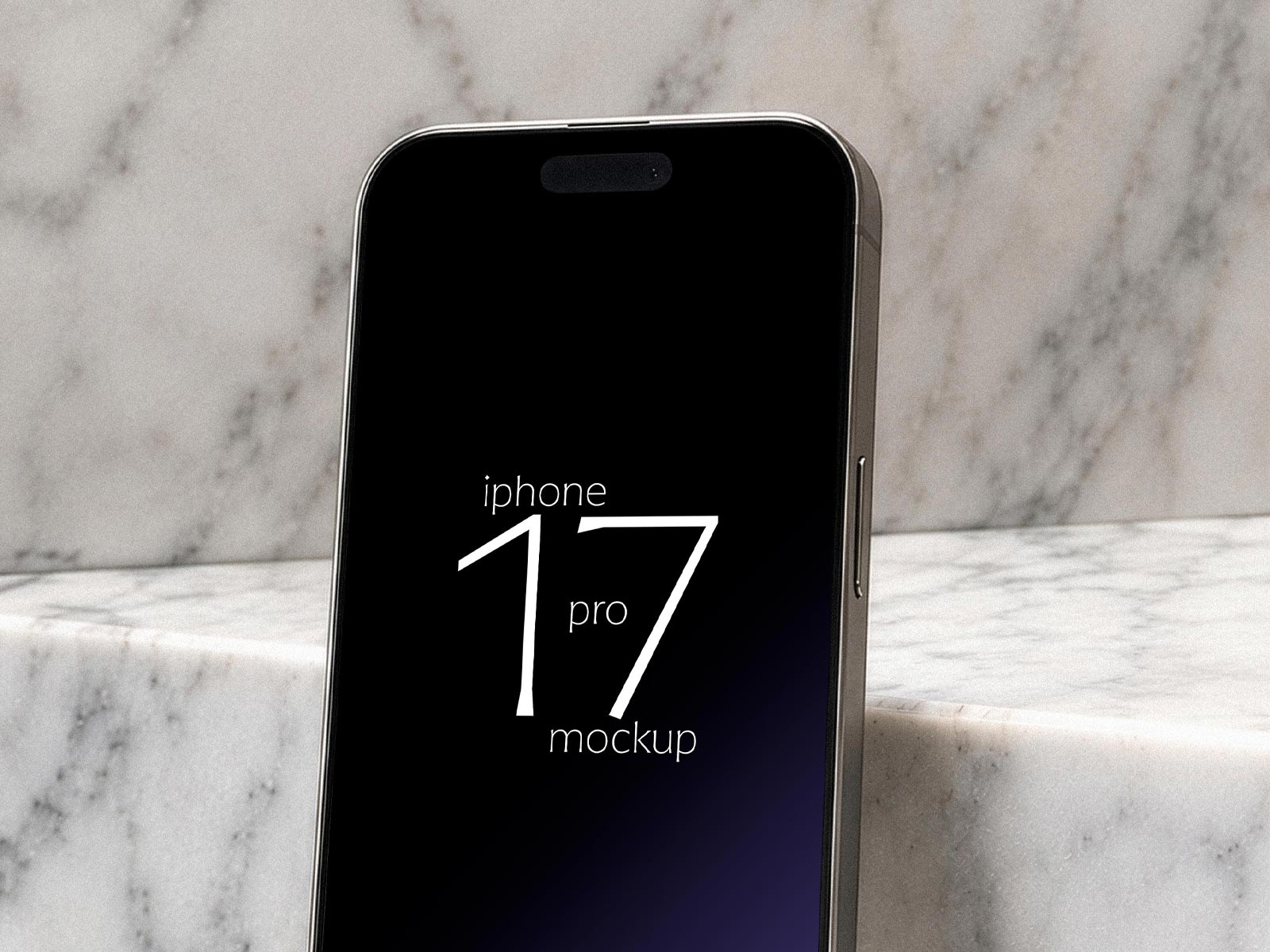 iPhone 17 Pro mockup on marble background with realistic smartphone display