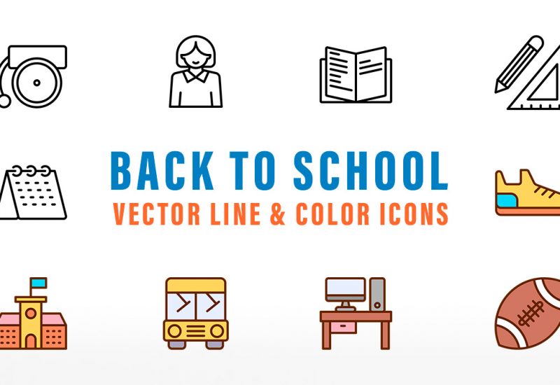 Back To School Vector Line And Color Icons