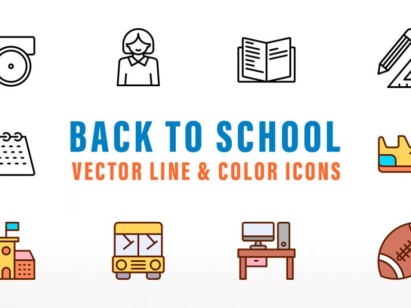 Back To School Vector Line And Color Icons
