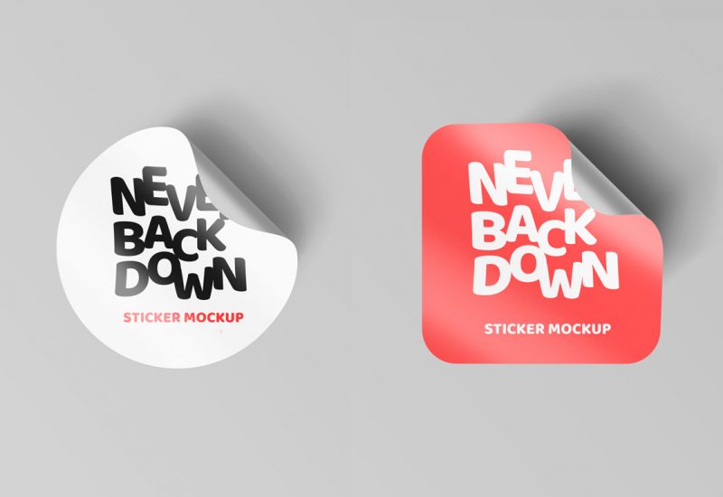 Curled Sticker Mockup PSD Template
