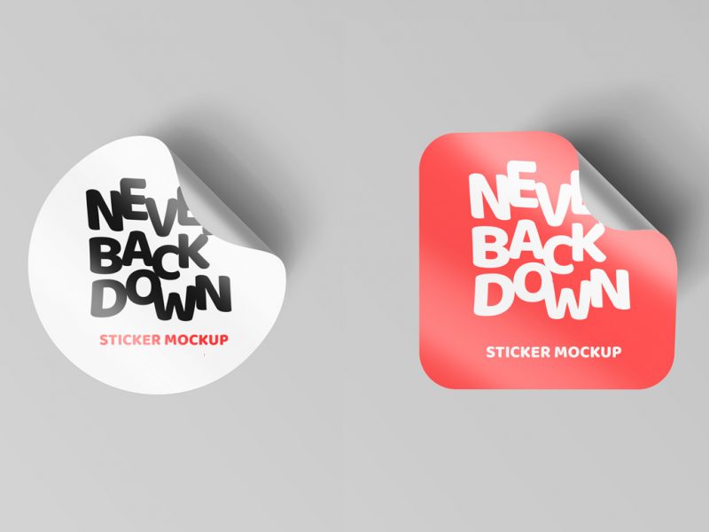 Curled Sticker Mockup PSD Template