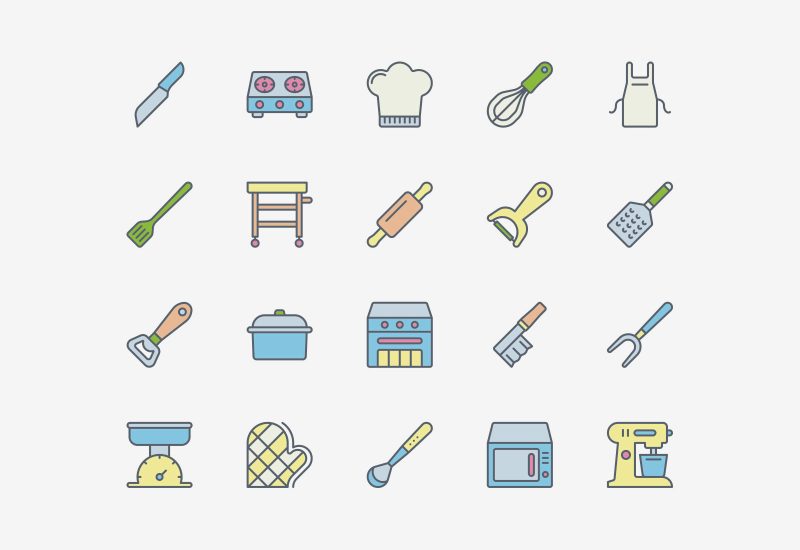 Vector Kitchen Icons Color Pack