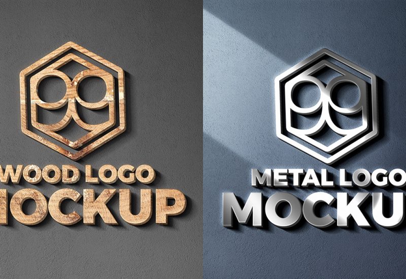 Wood & Metal Cut Logo Mockup PSD